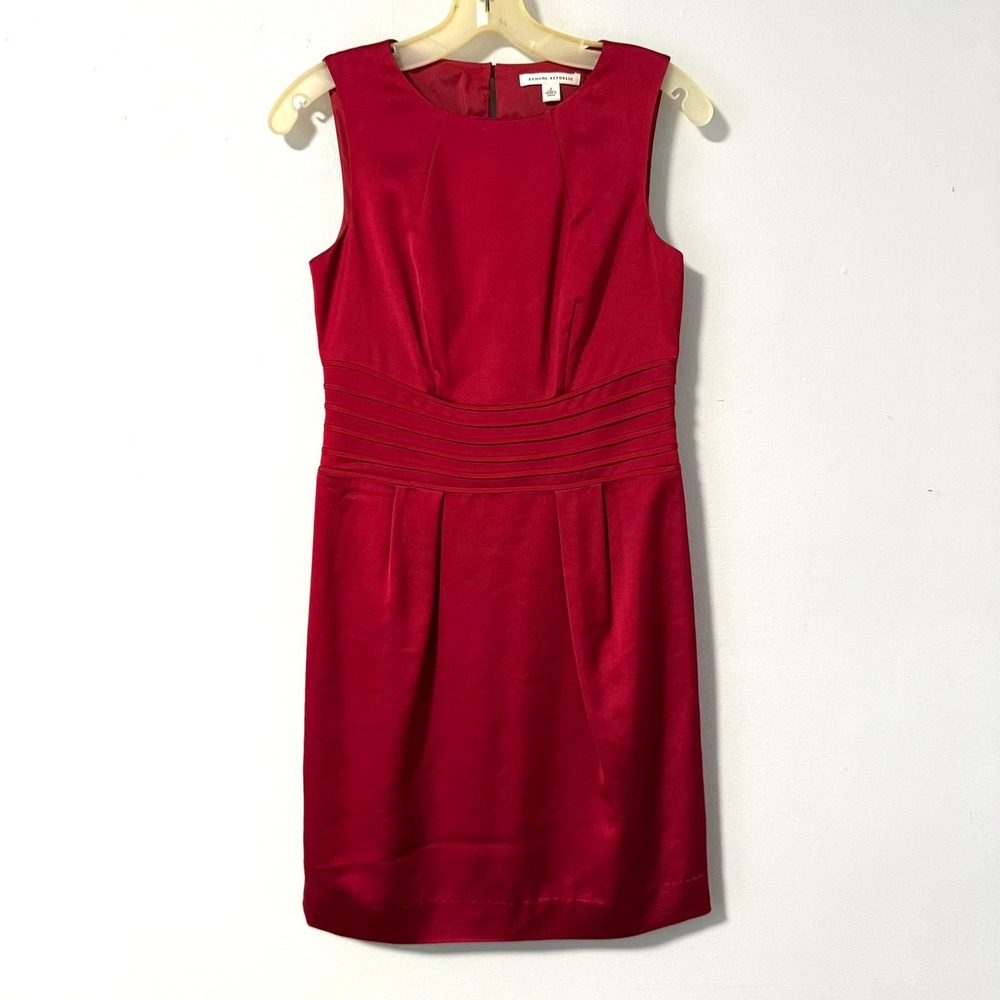 Banana Republic Red Satin Sleeveless Pleated Waist Sheath Dress Cocktail‎ Wool 2